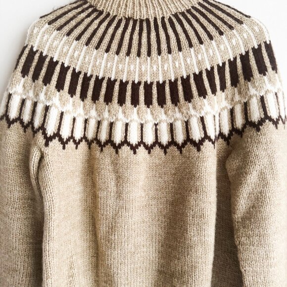 Vintage Handmade Brown Bronze Fairisle Wool Pullover Sweater M - Picture 4 of 6